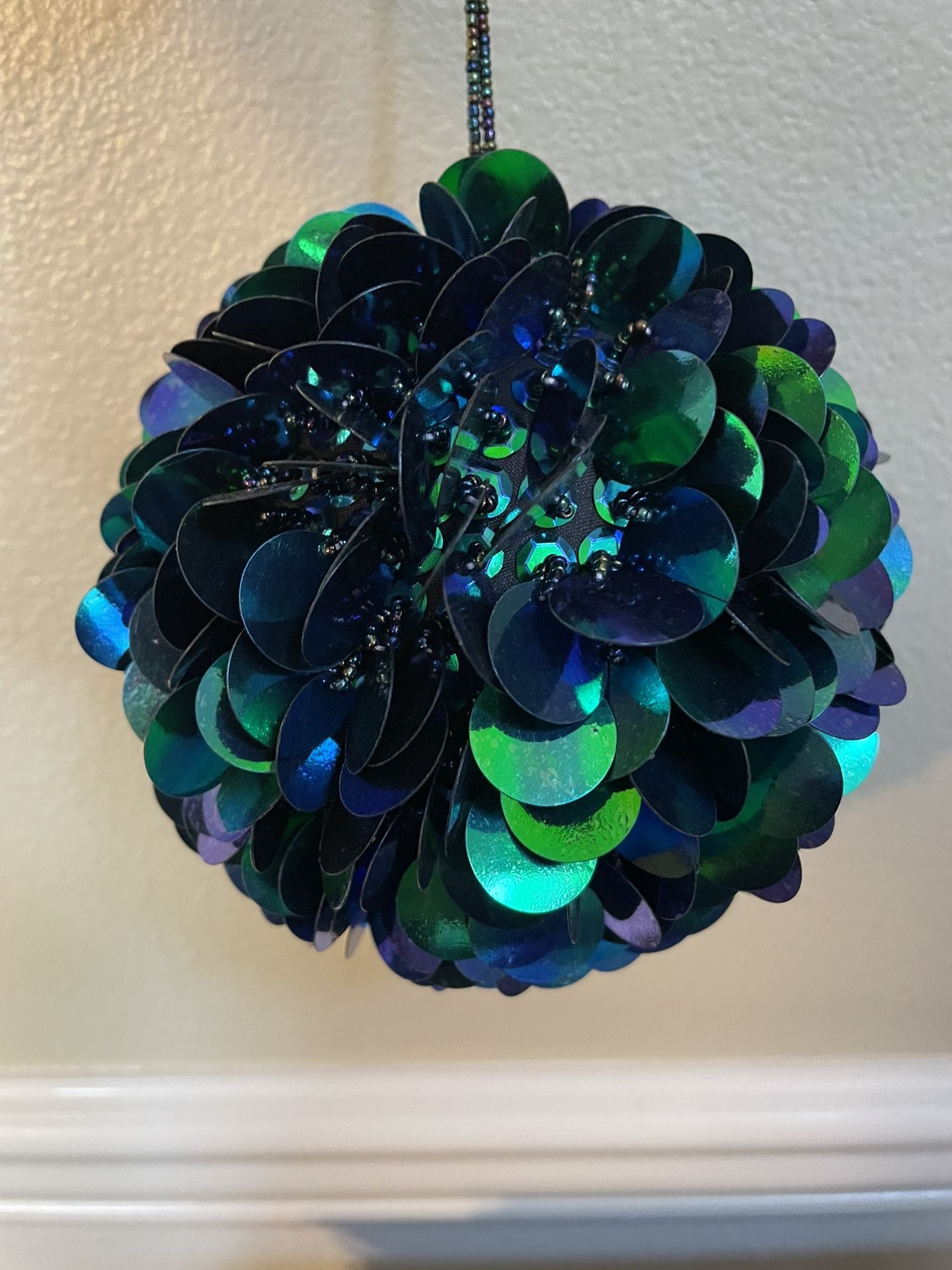 Vintage Seed Sequin Christmas Ornament Ball 5”