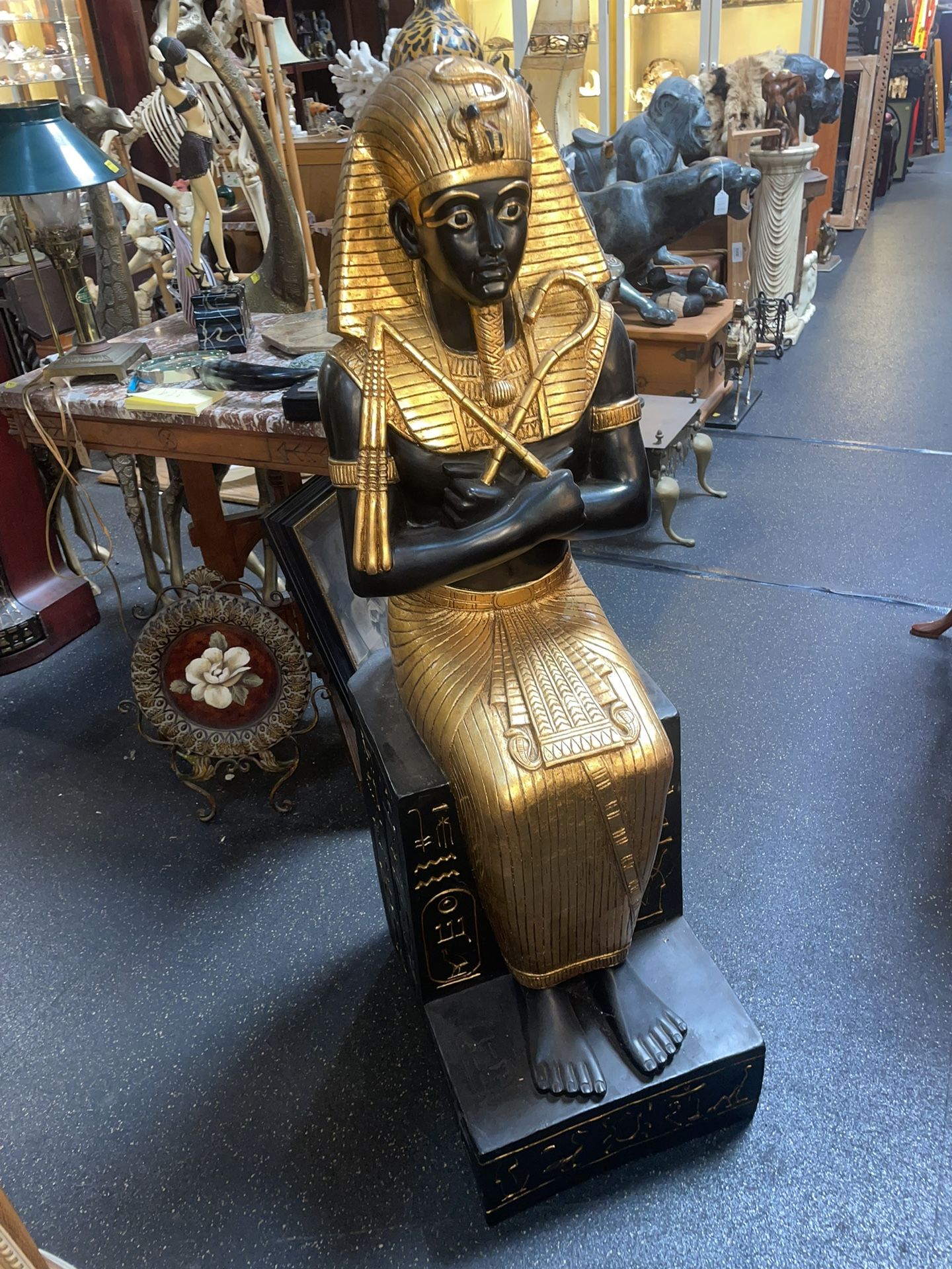 2003 Veronese Egyptian Guardian Statue of Seated King Tutankhamun 47” Sculpture