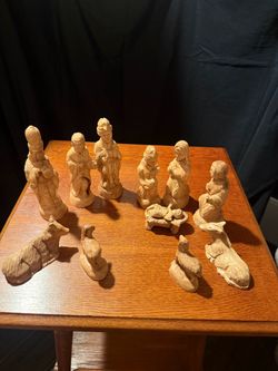 12 pc. Hand carved olive wood nativity set