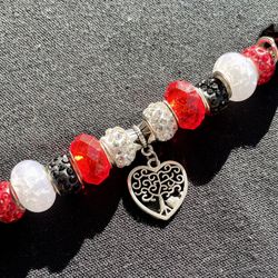 Handmade Charm Bracelet, Pandora-style, Heart-theme, Valentine’s Day Gift