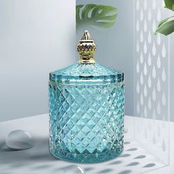 6 Luxury Glass Candle Vessels With Lid 10oz 300ml Color Aqua