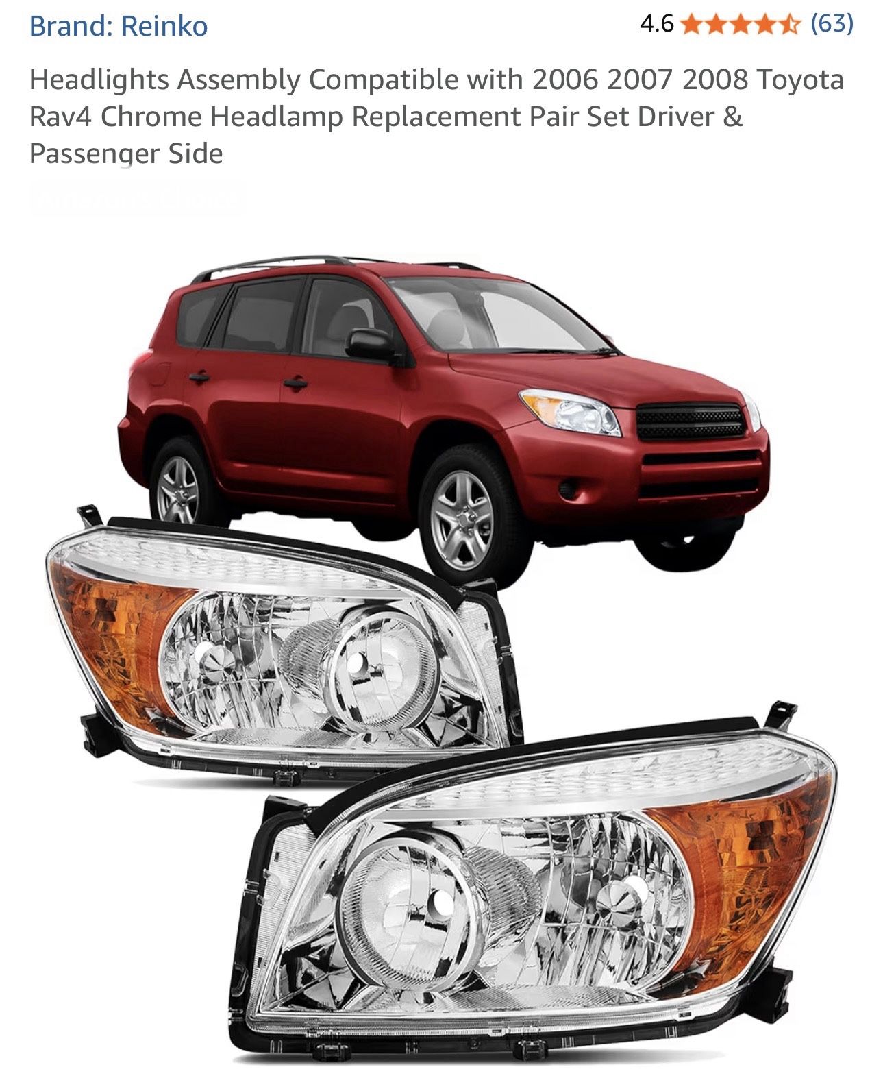 $75 Brand New Toyota RAV4 Reinko Headlights Assembly Compatible with 2006 2007 2008