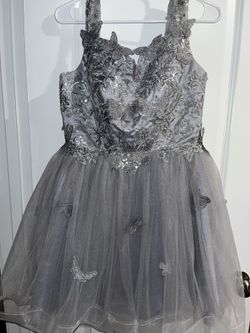 Tulle Short Prom / Party Dress - Silver (Size 8)