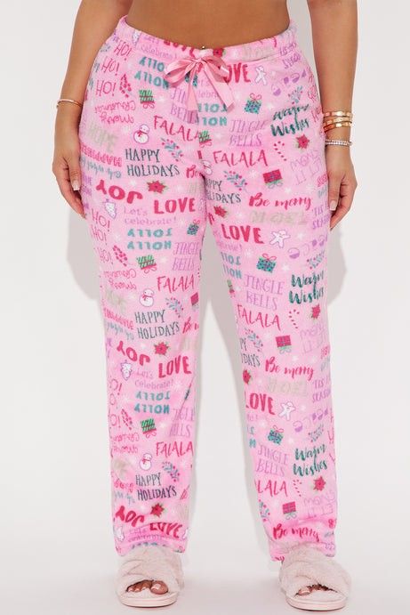 $8 Brand New Women's Xs Pj Bottoms Christmas Cheer Plush PJ Pant - Pink/combo