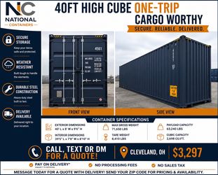 40FT High Cube One Trip Shipping Container – Cleveland, OH