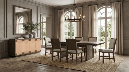 Brand New Rustic Dark Walnut 7pc Dining Table Set