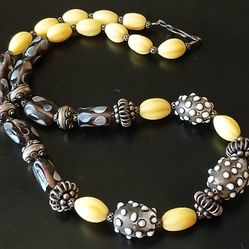 Mellow Yellow and Black Glass, Beaded Necklaces