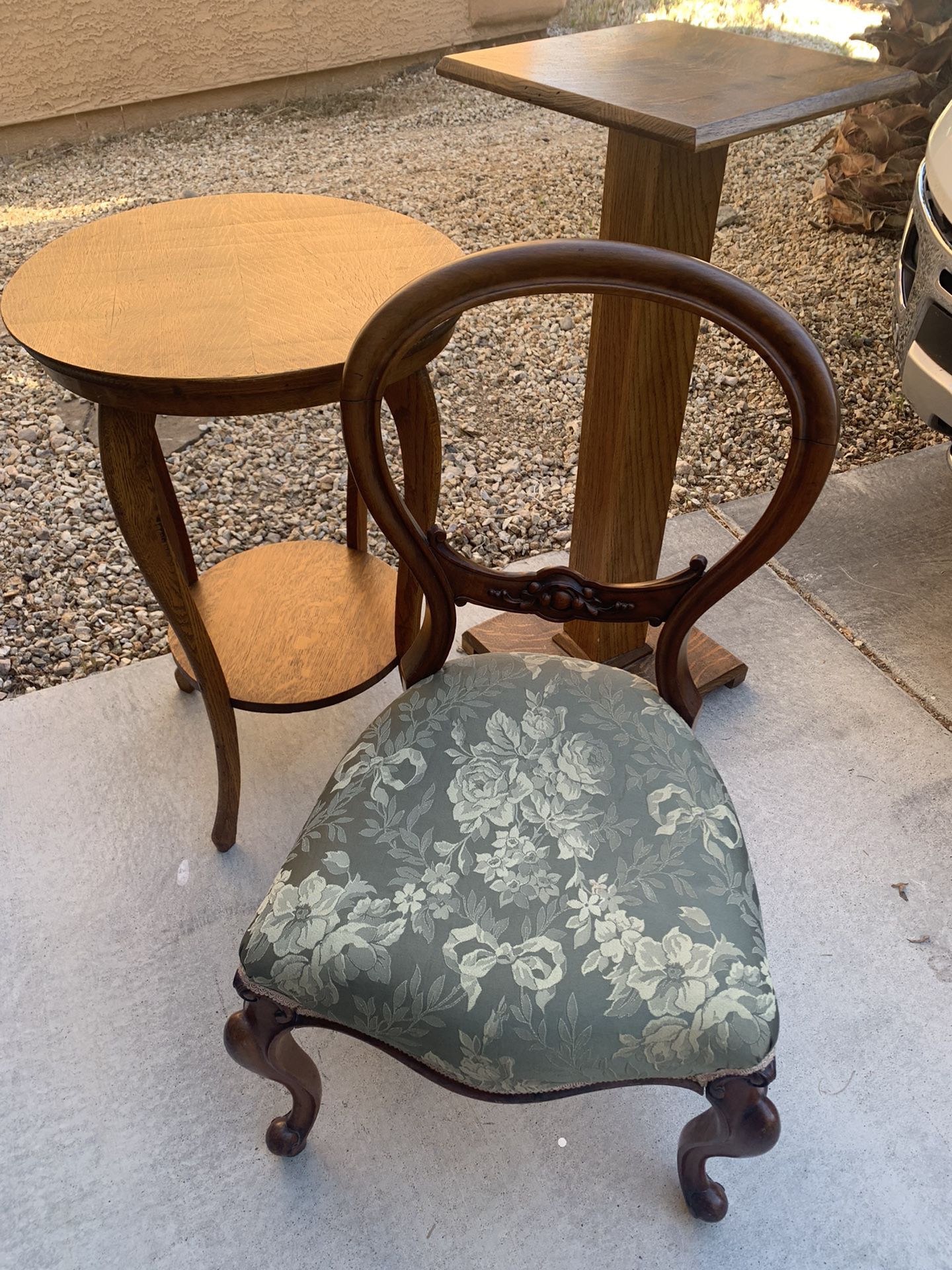 Antique Chair, Pedestal And Table