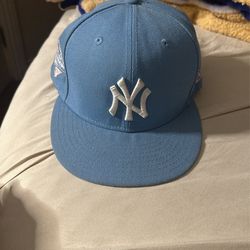 New York Hat baby Blue Wit Patches  7 3/8