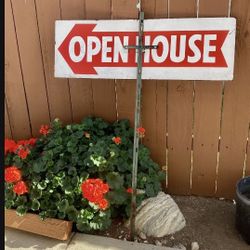 Vintage Open House Sign Mounted On Metal Stake. Very Good Condition! *Read Description For Measurements**