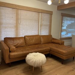 Poly & Bark Real Leather Sectional Right Facing 