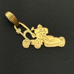 14k solid yellow gold car lawn mower pendant charm 2.5 grams