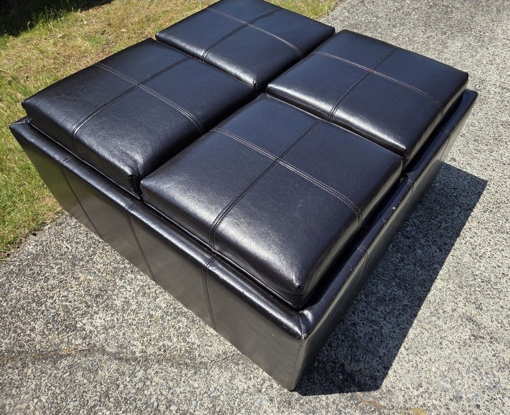Black Ottoman/ Coffee Table + Storage