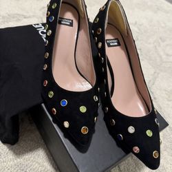Moschino Black Suede Embellished Pumps Size 36