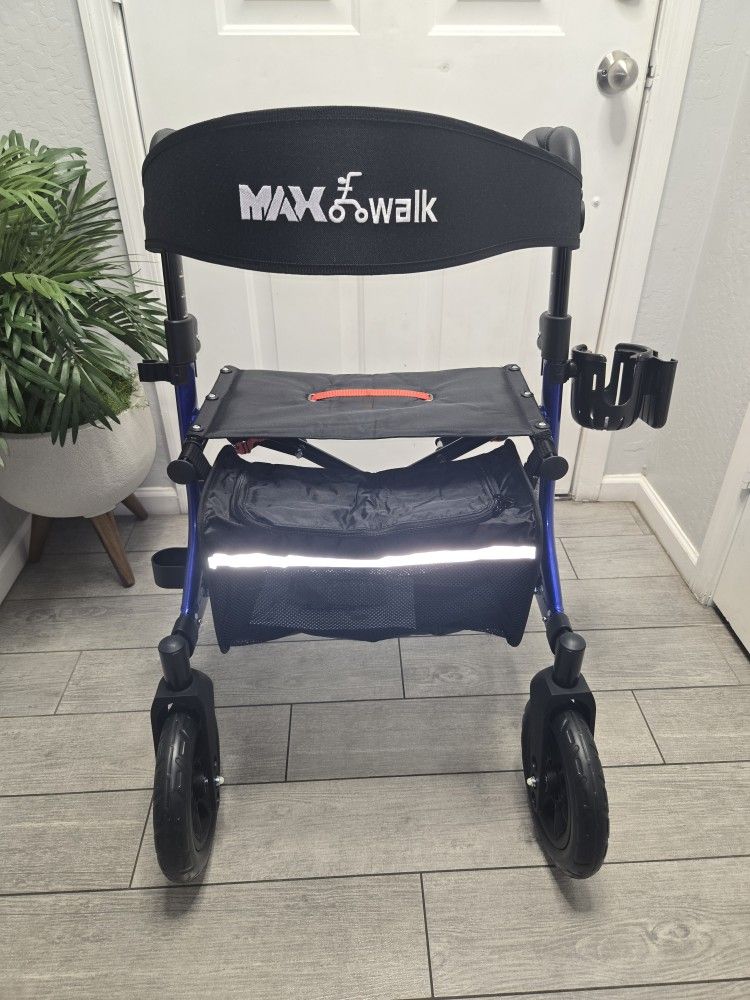 Maxwalk Walkers for Seniors, Rollator Walker with Seat, 10" Rubber Wheels, Andador