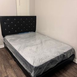 Queen bed frame with mattress set