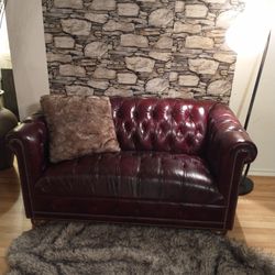 Lovely Wine Colored Chesterfield Loveseat