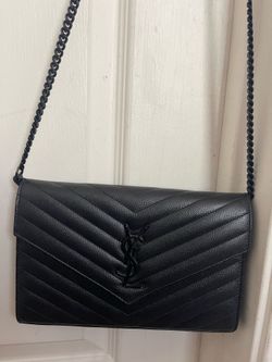 Yves Saint Laurent Cassandre Long Wallet Black Leather with YSL Crossbody Chain