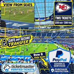 2 tickets - Aisle seats - Chiefs VS Chargers