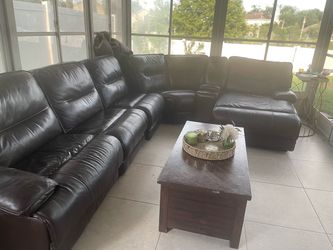 Dark Brown Leather Sectional Sofa with Recliner
