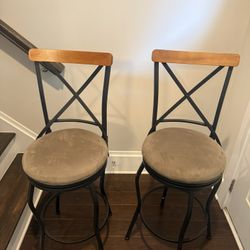Set of two Bar Stools Swivel Upholstered Pair Barstools