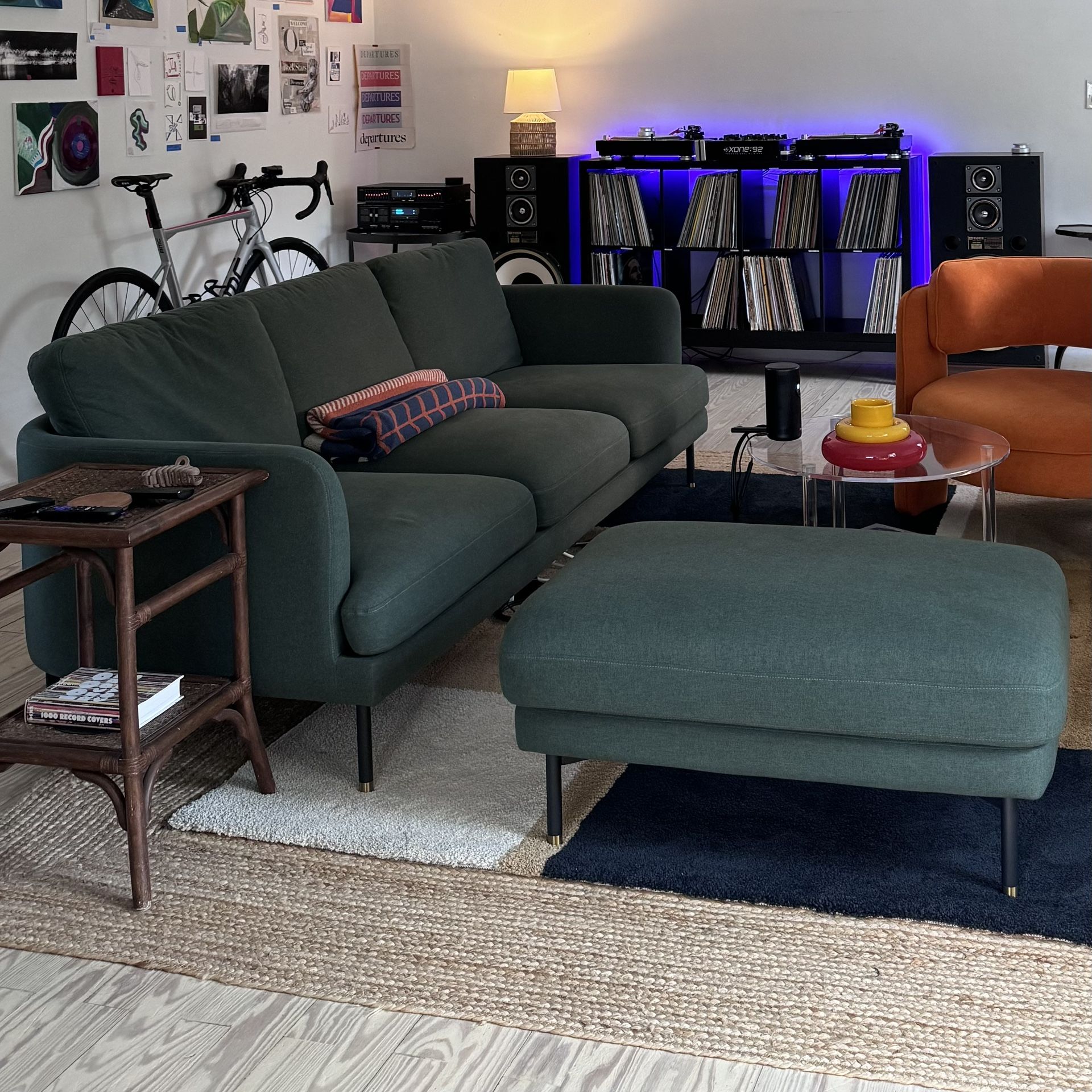 Green Pebble Sofa With Ottoman (Castlery)