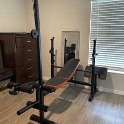 Bench Press, Weight Bench With Leg Extension, Curl Pad, Lat Pulley System, Home Gym