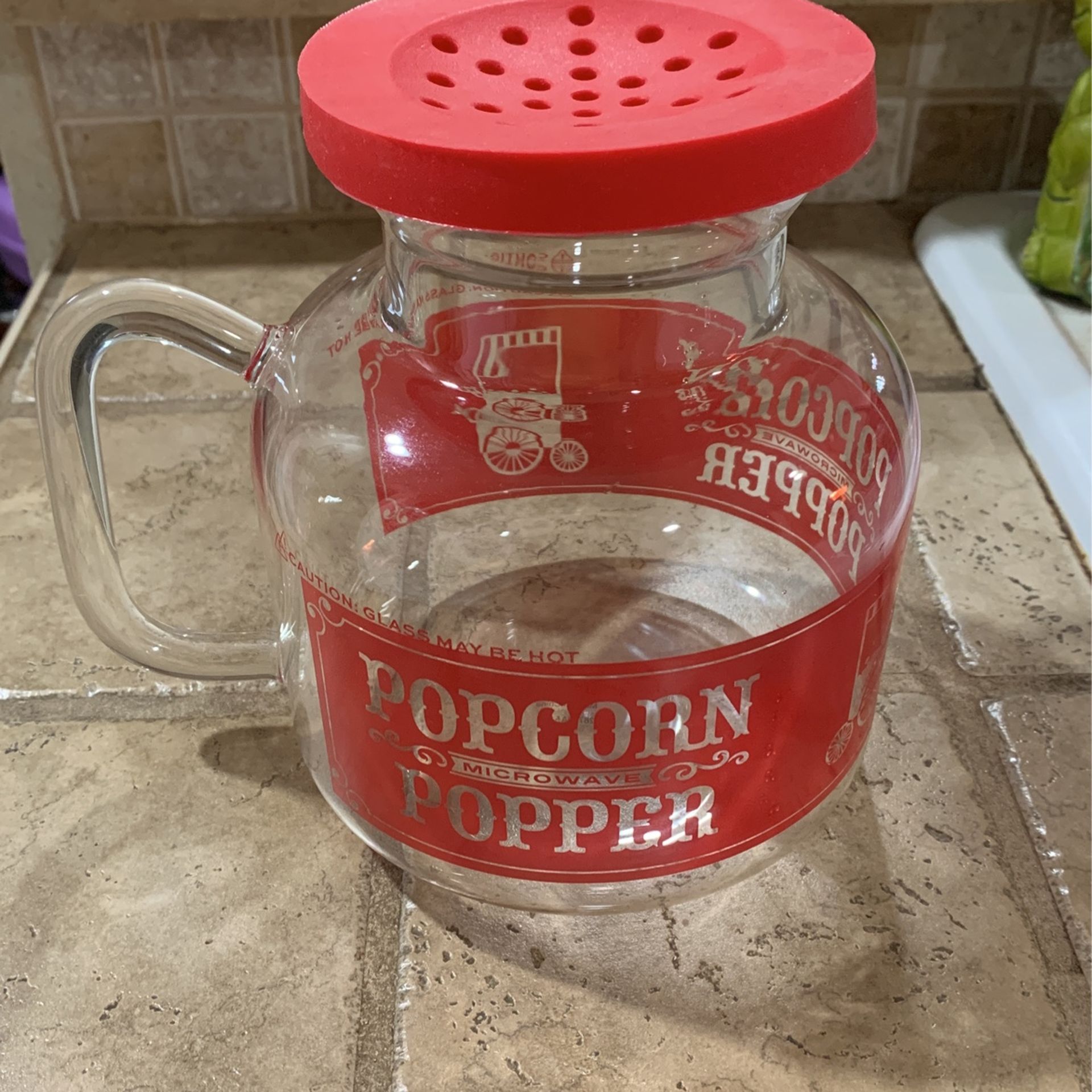 Flameware Popcorn Popper 2.5 QT Microwavable Glass Popcorn w/Microwave Lid