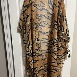 Size L Chiffon Strip Printed Long Cardigan Summer Trendy Loose Plus Size Beach Cover-Ups