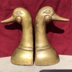  Vintage Pair Brass Duck Bookends