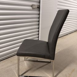 Set Of 4 Modern Gray Leather Dining Chairs