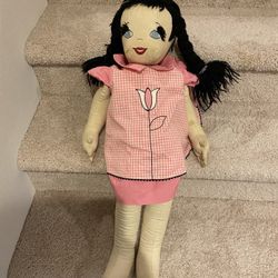 Large Soft Vintage  Hand Made School Girl  Doll .