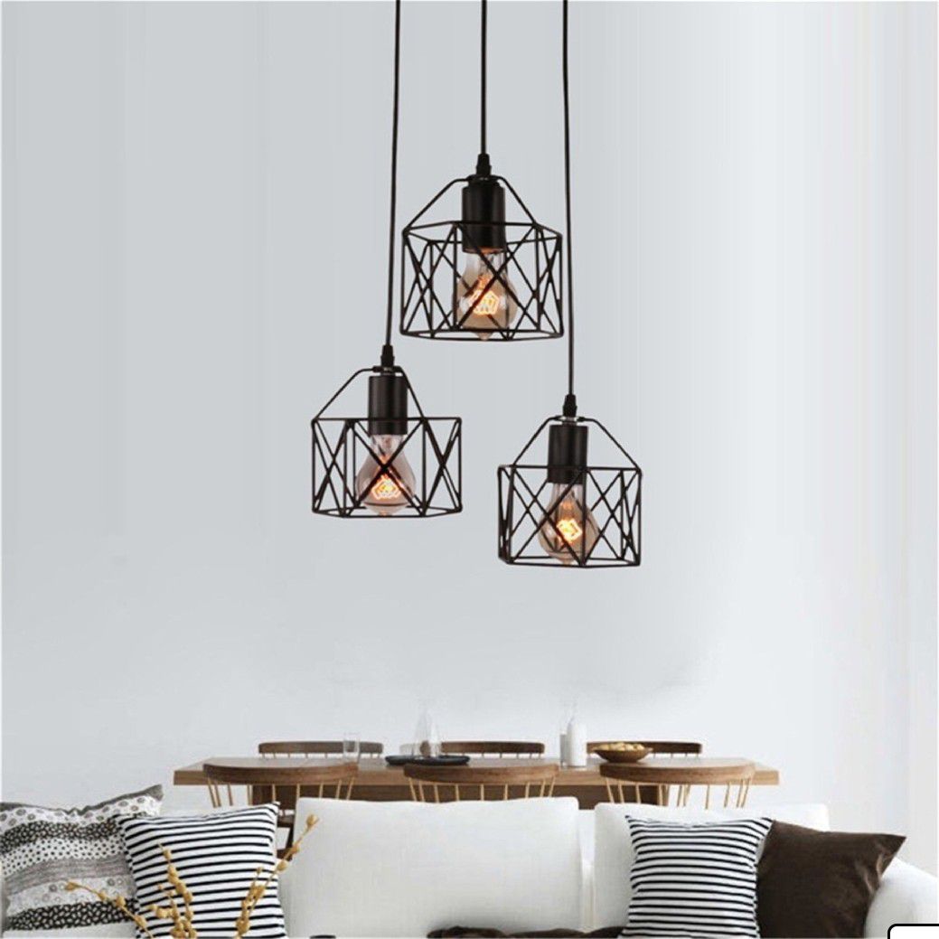 3-Light Modern Iron Cage Chandelier (No Bulb Included), Bedroom, Living room, Dining Room