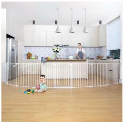 198" Baby Gate Extra Wide, Dog Gate Pet Gate for House Stairs Doorways Fireplace, Adjustable 3 in 1 Play Yard Child Safety Gate, Auto Close, Hardware