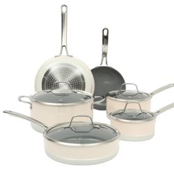 Sur La Table Kitchen Essentials Viva La Cantina 10Pc Titanium Ceramic Nonstick 2 Tone White & Silver