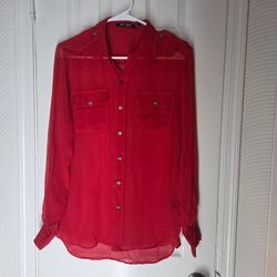 BLK DNM Red 100% Silk Button-Up Shirt XS