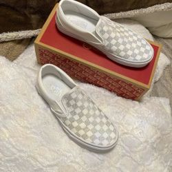 Metallic True White Checkered Vans Women’s Size 8