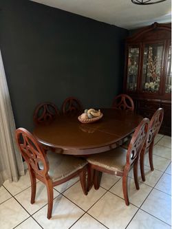 Wood dining table and storage set