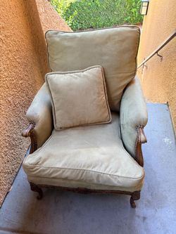 Ornate Arm Chair - Olive Green Suede