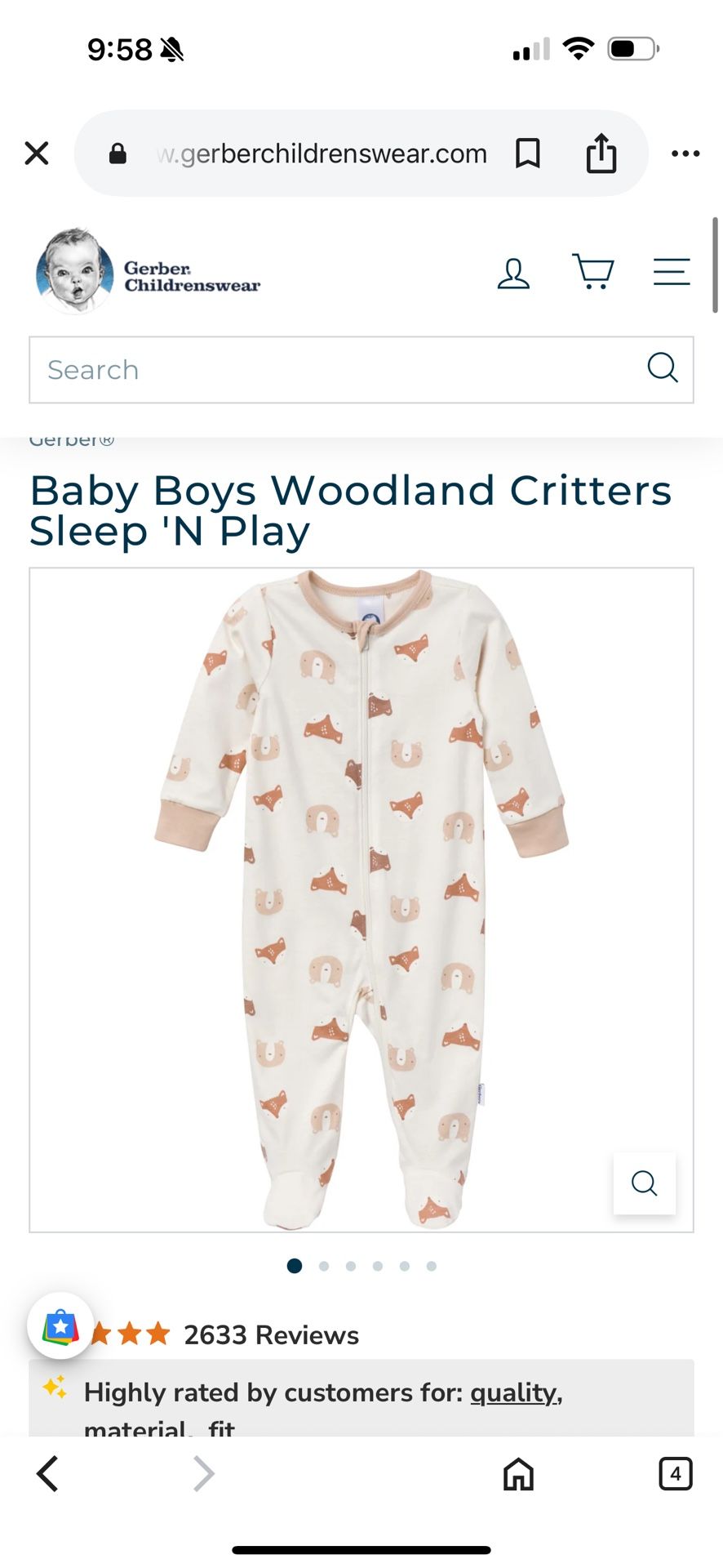 Gerber Cream and Tan Animal Print Footie