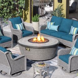 brand new patio set with 60” fire pit propane