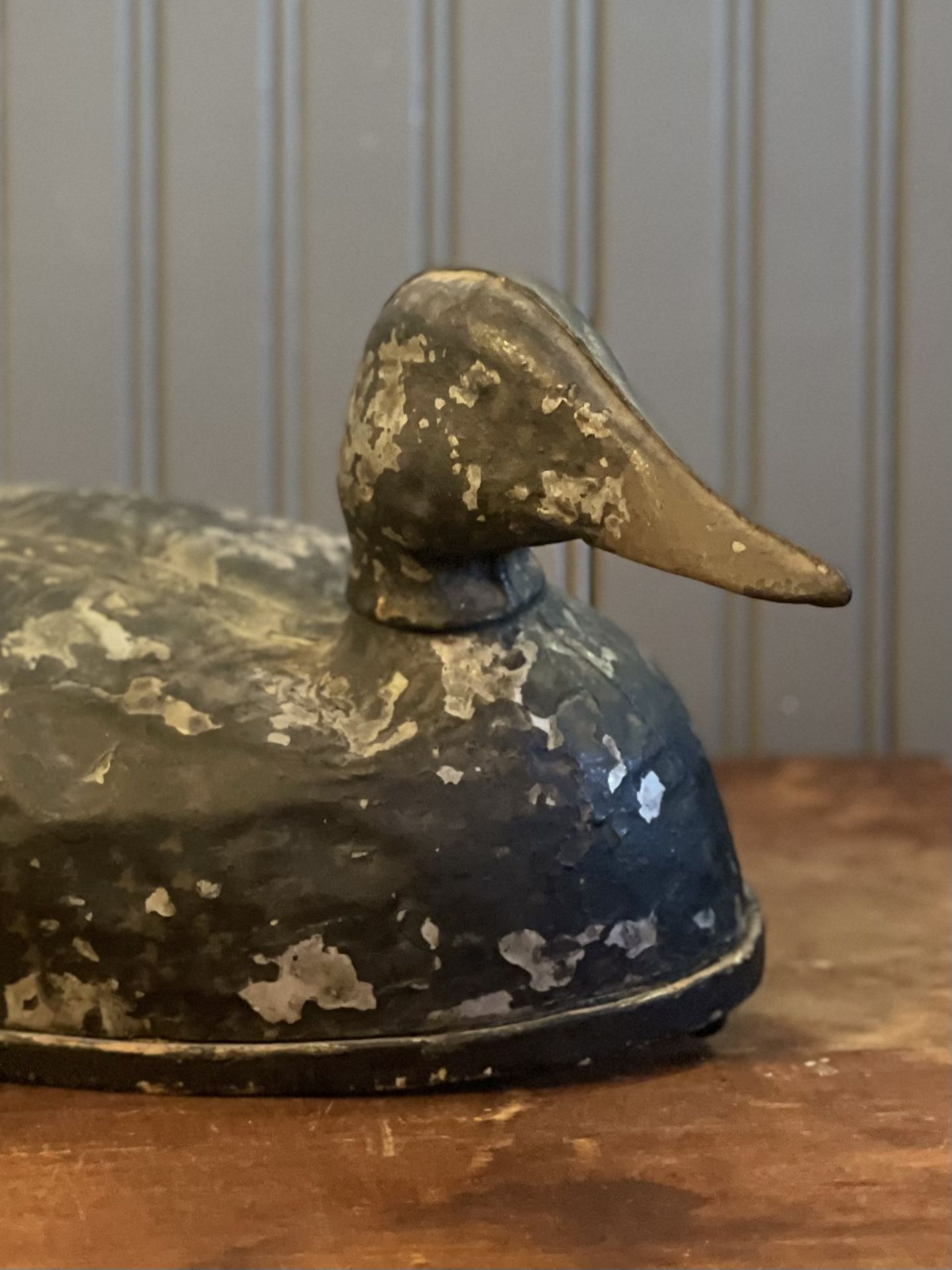 Antique Aluminium Pitted Black Duck Decoy with Swiveling Head