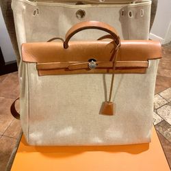 Hermes Leather Canvas Messenger Bag