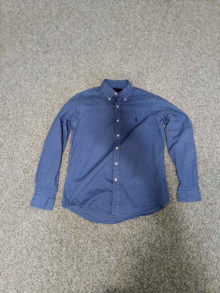 Ralph Lauren Button Down Shirt Mens L Blake Long Sleeve Blue Grid Check