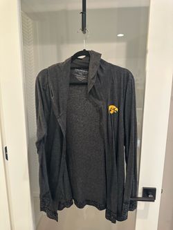 XXL Colosseum Women's Charcoal Open-Front Hooded Cardigan w Yellow Iowa Hawkeye Logo