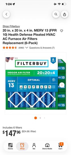 Filterbuy 20x20x4 MERV 13 Air Filters 6-Pack