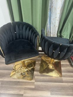 Black Velvet  Chairs with Gold Base – Set of 2