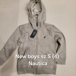 New Boys Size 4 S Small Nautica Gray Zip Front Hoodie Hooded Sweatshirt 