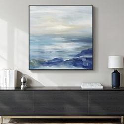 Blue Seascape Square Beach Ocean Minimalist Canvas Abstract Wall Art - 30 x 30