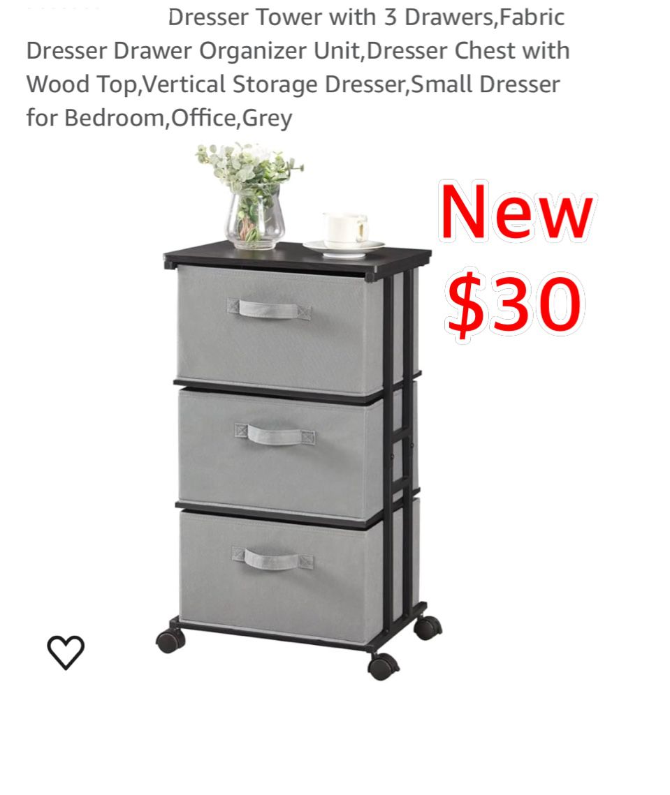 New Dresser Tower with 3 Drawers,Fabric Dresser Drawer Organizer Unit,Dresser Chest with Wood Top,Vertical Storage Dresser,Small Dresser for Bedroom,O